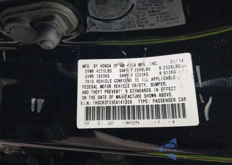 2014 Honda Accord Lx из США, поврежденный, VIN 1HGCR2F33EA141308